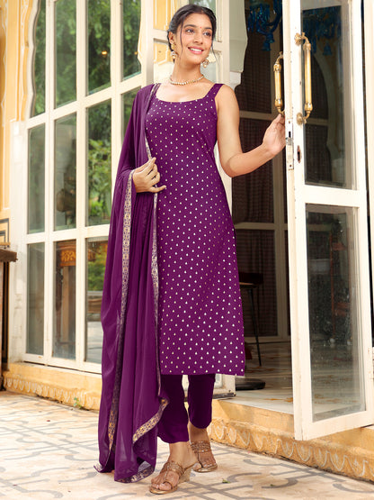 Janasya Dark Rayon Foil Print Straight Kurta Set - Distacart