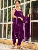 Thumbnail for Janasya Dark Rayon Foil Print Straight Kurta Set