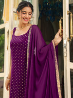 Thumbnail for Janasya Dark Rayon Foil Print Straight Kurta Set
