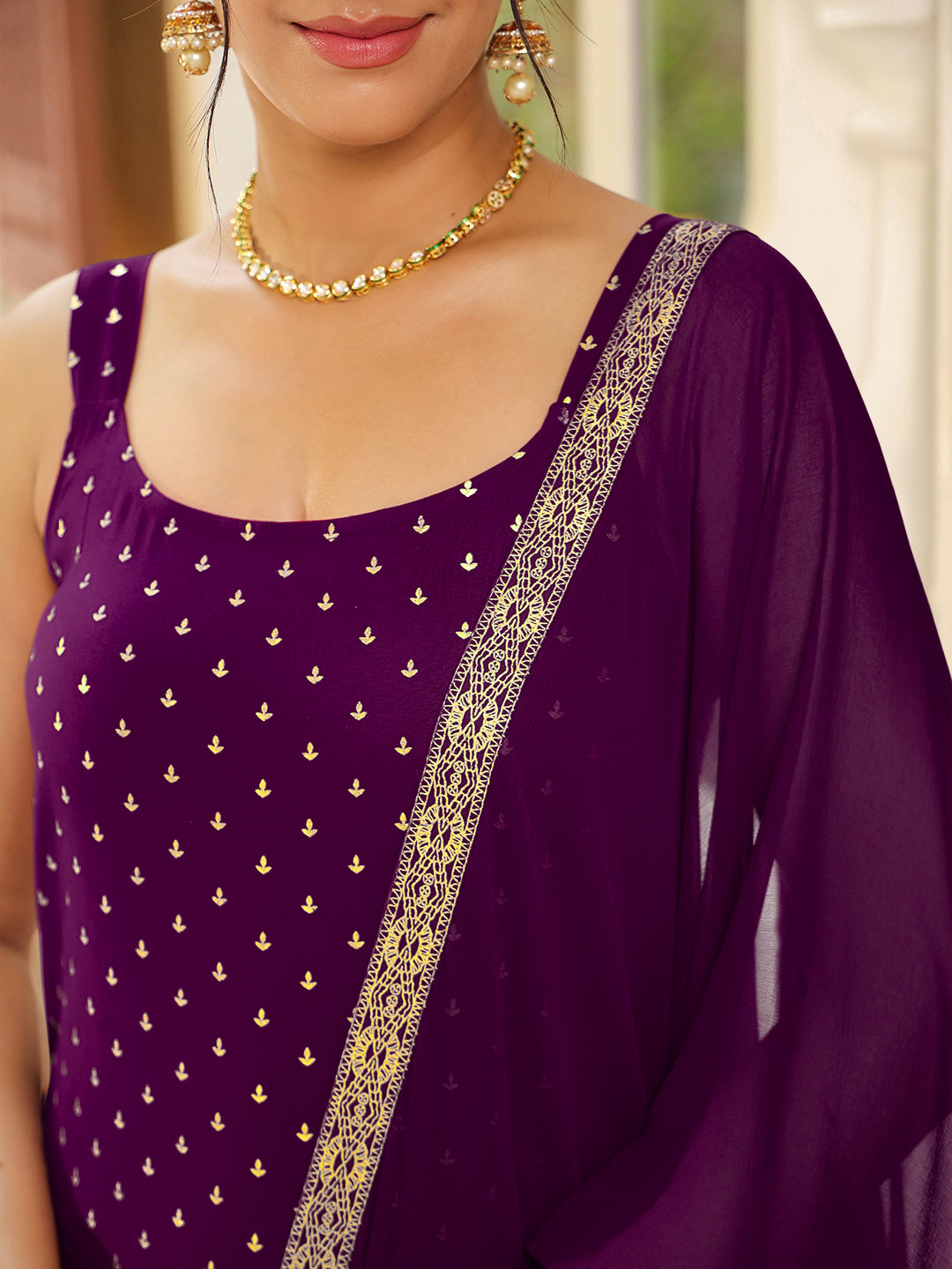 Janasya Dark Rayon Foil Print Straight Kurta Set