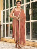 Thumbnail for Janasya Dark Rayon Foil Print Straight Kurta Set