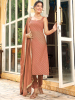 Thumbnail for Janasya Dark Rayon Foil Print Straight Kurta Set