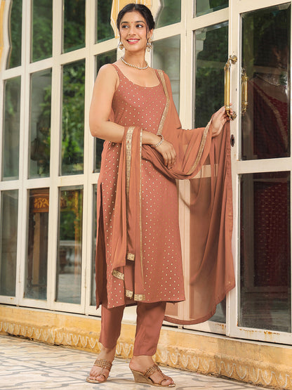 Janasya Dark Rayon Foil Print Straight Kurta Set - Distacart