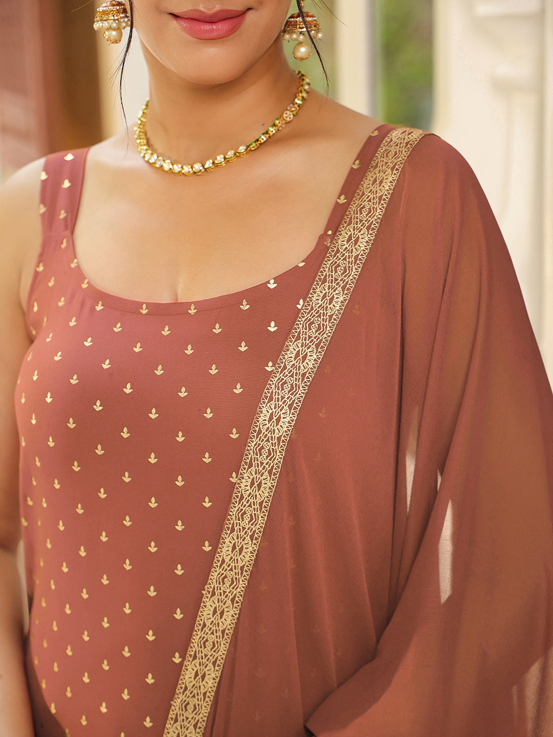 Janasya Dark Rayon Foil Print Straight Kurta Set