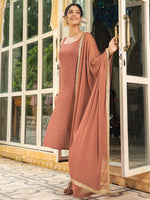 Thumbnail for Janasya Dark Rayon Foil Print Straight Kurta Set