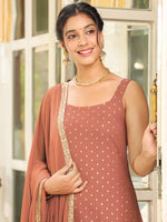Thumbnail for Janasya Dark Rayon Foil Print Straight Kurta Set