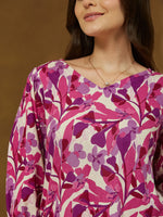 Thumbnail for Janasya Bright Cotton Floral A-Line Dress