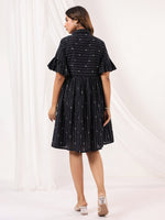 Thumbnail for Janasya Dark Cotton Striped A-Line Dress