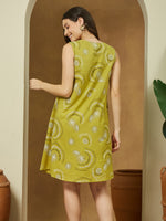 Thumbnail for Janasya Dark Cotton Abstract A-Line Dress