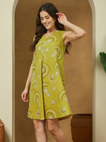 Thumbnail for Janasya Dark Cotton Abstract A-Line Dress