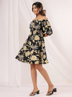Thumbnail for Janasya Dark Cotton Floral A-Line Dress