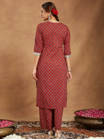 Thumbnail for Janasya Dark Cotton Floral Straight Kurta Set