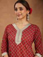 Thumbnail for Janasya Dark Cotton Floral Straight Kurta Set