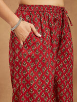 Thumbnail for Janasya Dark Cotton Floral Straight Kurta Set