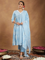 Thumbnail for Janasya Light Rayon Ethnic Motifs A-Line Kurta Set