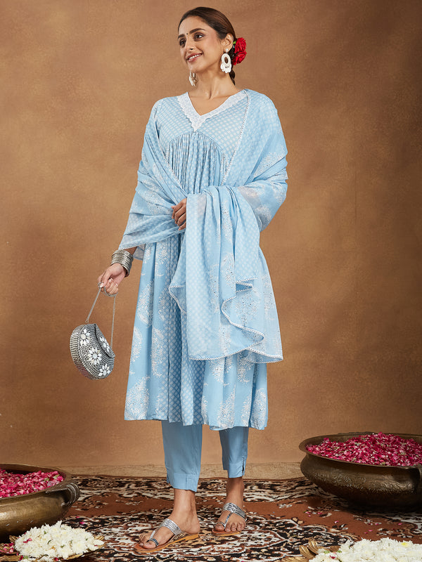 Janasya Light Rayon Ethnic Motifs A-Line Kurta Set