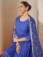 Thumbnail for Janasya Dark Cotton Foil Print A-Line Kurta Set