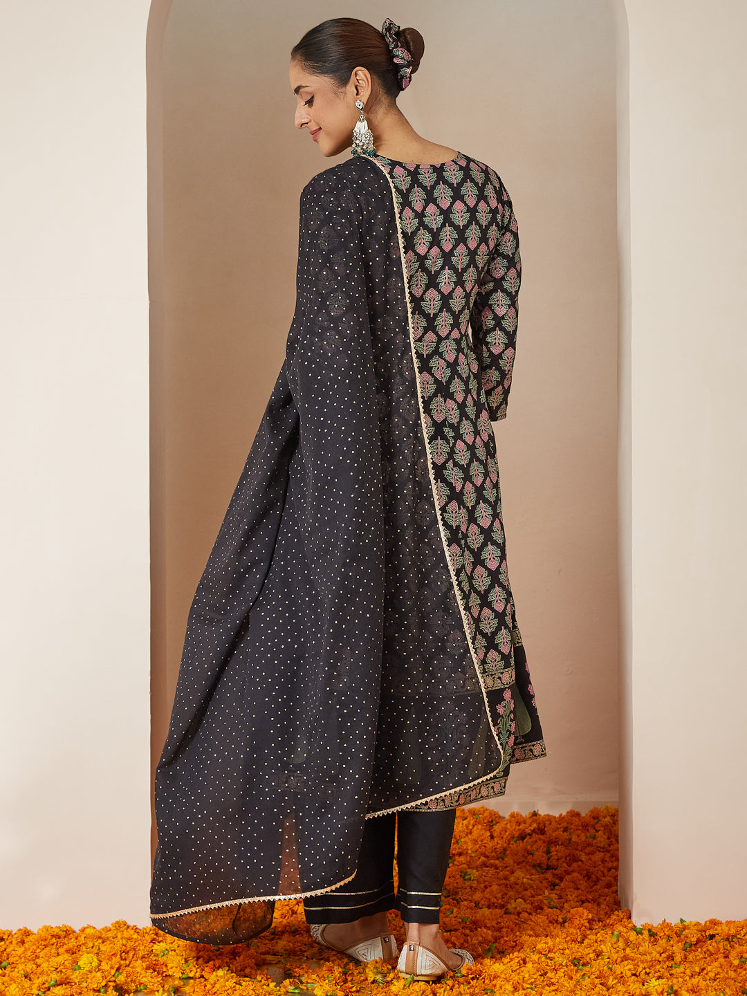 Janasya Dark Rayon Ethnic Motifs A-Line Kurta Set