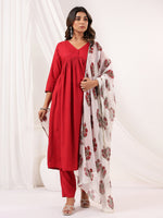 Thumbnail for Janasya Dark Rayon Embellished A-Line Kurta Set