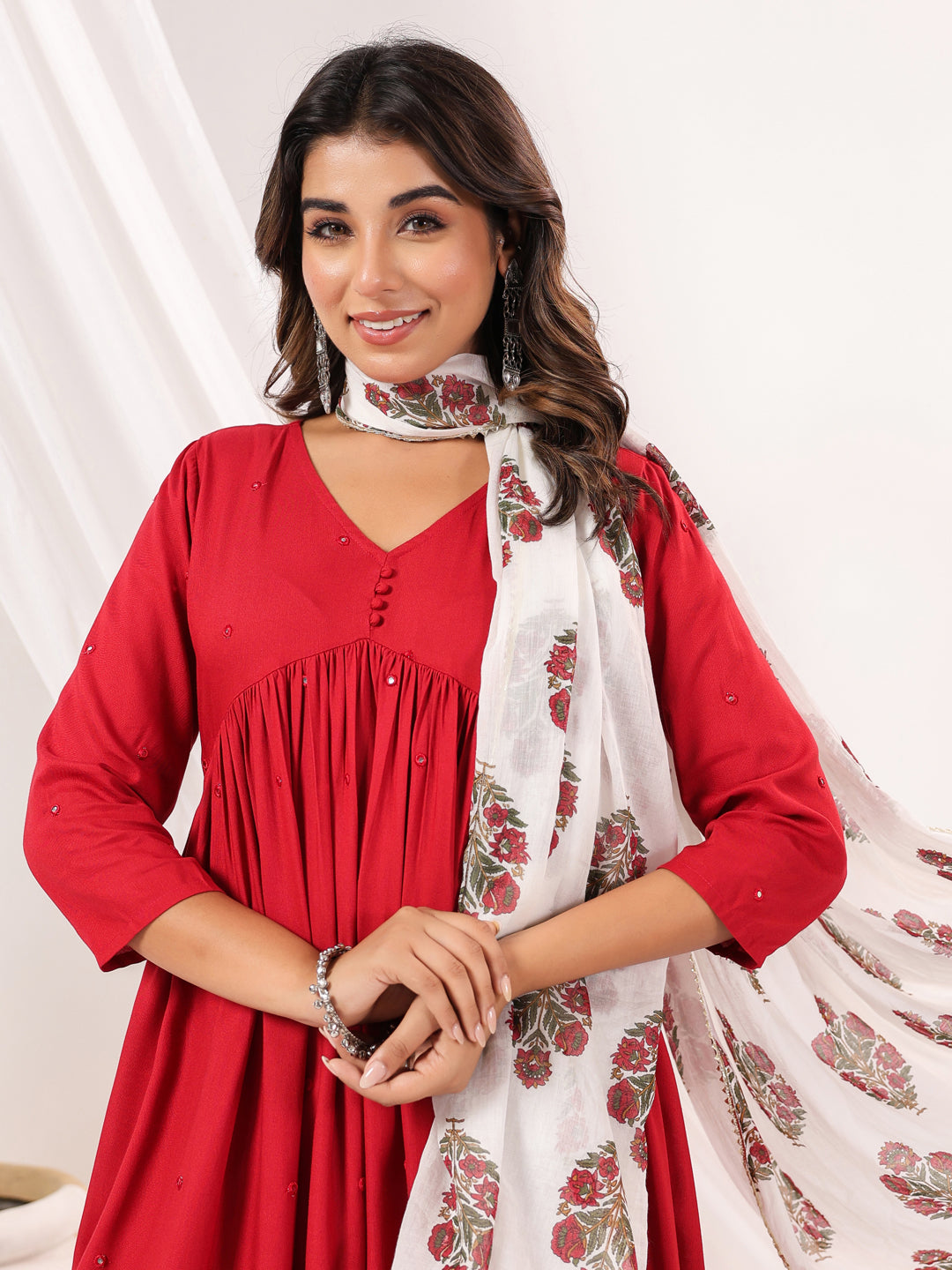 Janasya Dark Rayon Embellished A-Line Kurta Set