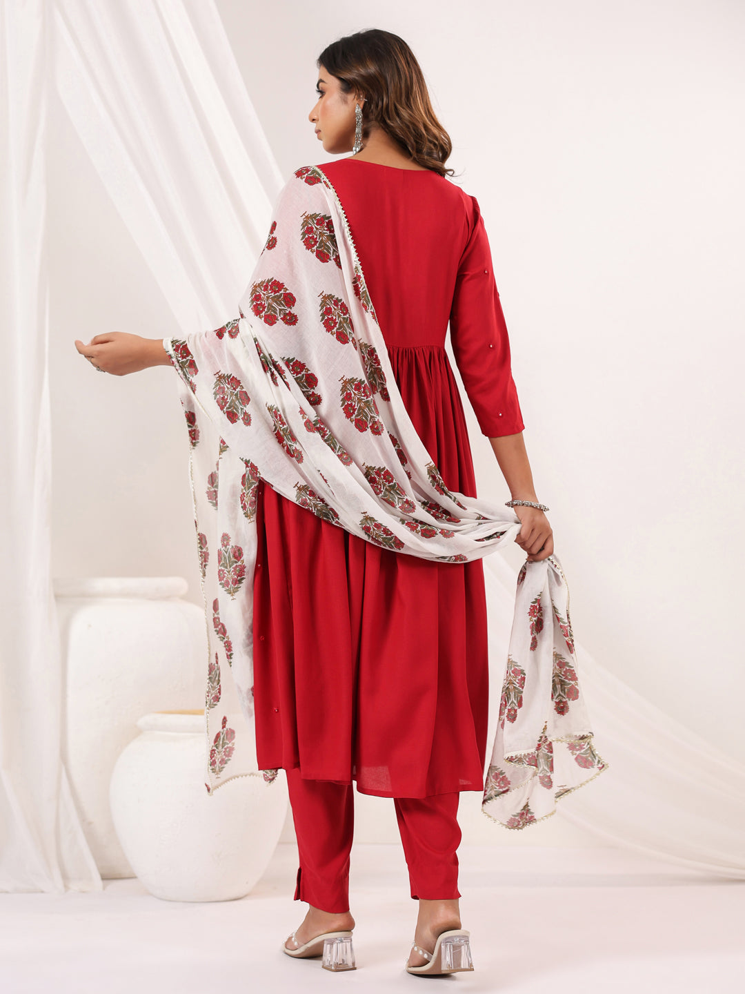 Janasya Dark Rayon Embellished A-Line Kurta Set