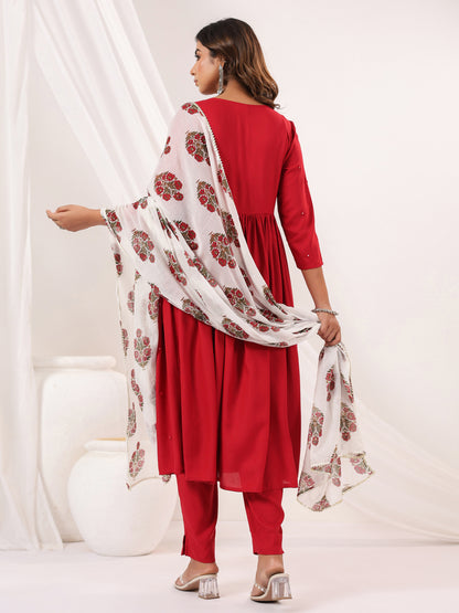 Janasya Dark Rayon Embellished A-Line Kurta Set - Distacart
