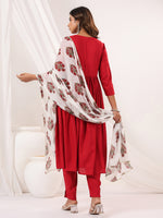 Thumbnail for Janasya Dark Rayon Embellished A-Line Kurta Set
