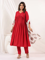 Thumbnail for Janasya Dark Rayon Embellished A-Line Kurta Set