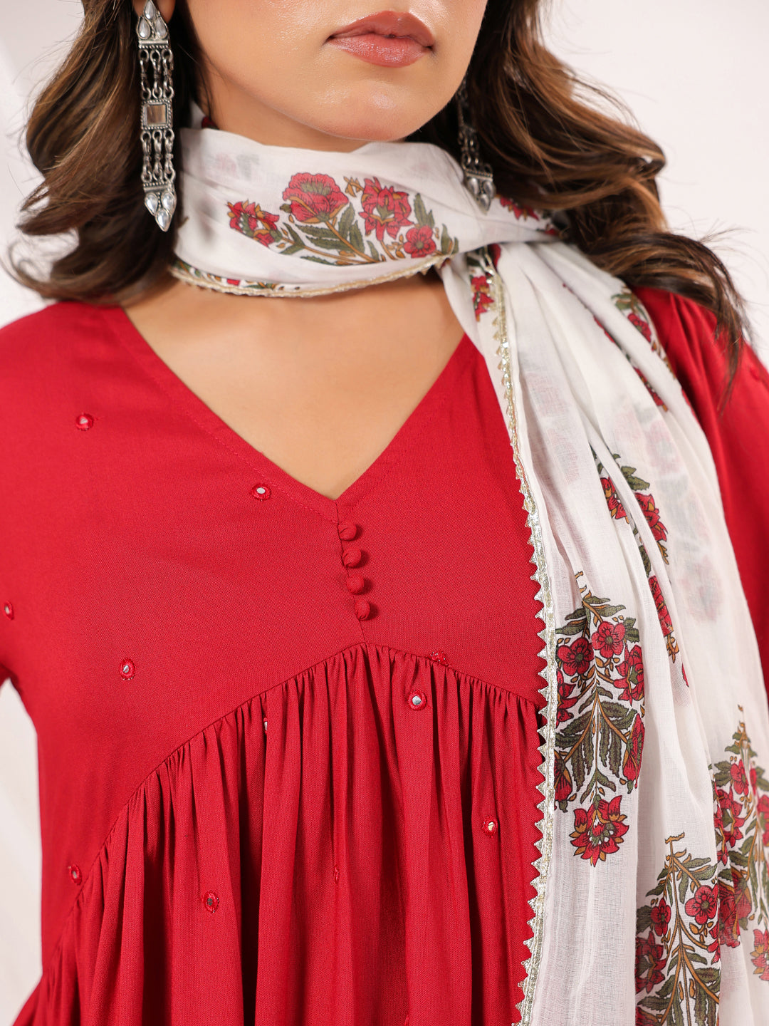 Janasya Dark Rayon Embellished A-Line Kurta Set