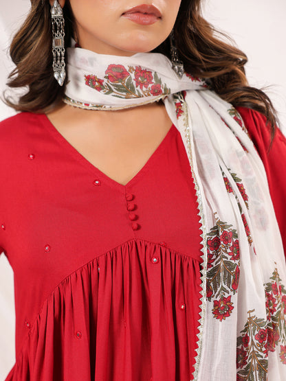 Janasya Dark Rayon Embellished A-Line Kurta Set - Distacart