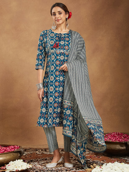 Janasya Bright Cotton Floral Straight Kurta Set - Distacart