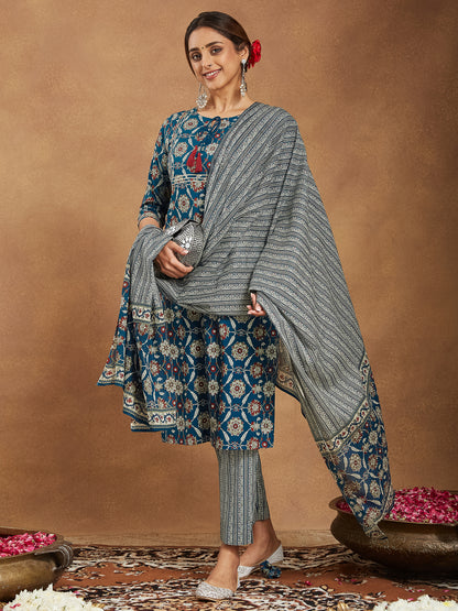 Janasya Bright Cotton Floral Straight Kurta Set - Distacart