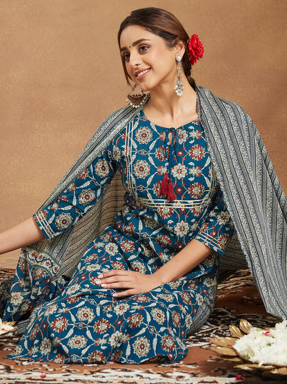 Janasya Bright Cotton Floral Straight Kurta Set - Distacart