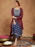 Thumbnail for Janasya Dark Cotton Floral Anarkali Kurta Set