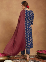 Thumbnail for Janasya Dark Cotton Floral Anarkali Kurta Set