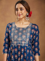Thumbnail for Janasya Dark Cotton Floral Anarkali Kurta Set