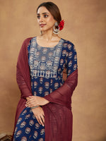 Thumbnail for Janasya Dark Cotton Floral Anarkali Kurta Set