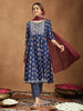 Janasya Dark Cotton Floral Anarkali Kurta Set - Distacart