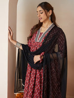 Thumbnail for Janasya Dark Cotton Ikkat Anarkali Kurta Set