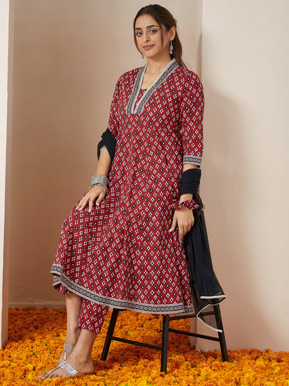 Janasya Dark Cotton Ikkat Anarkali Kurta Set - Distacart