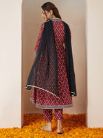 Thumbnail for Janasya Dark Cotton Ikkat Anarkali Kurta Set