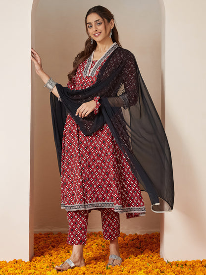 Janasya Dark Cotton Ikkat Anarkali Kurta Set - Distacart