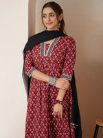 Thumbnail for Janasya Dark Cotton Ikkat Anarkali Kurta Set