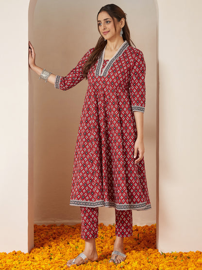 Janasya Dark Cotton Ikkat Anarkali Kurta Set - Distacart