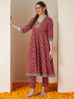 Thumbnail for Janasya Dark Cotton Ikkat Anarkali Kurta Set