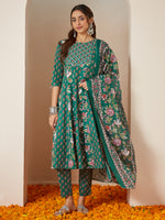 Thumbnail for Janasya Bright Cotton Floral Anarkali Kurta Set
