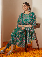 Thumbnail for Janasya Bright Cotton Floral Anarkali Kurta Set