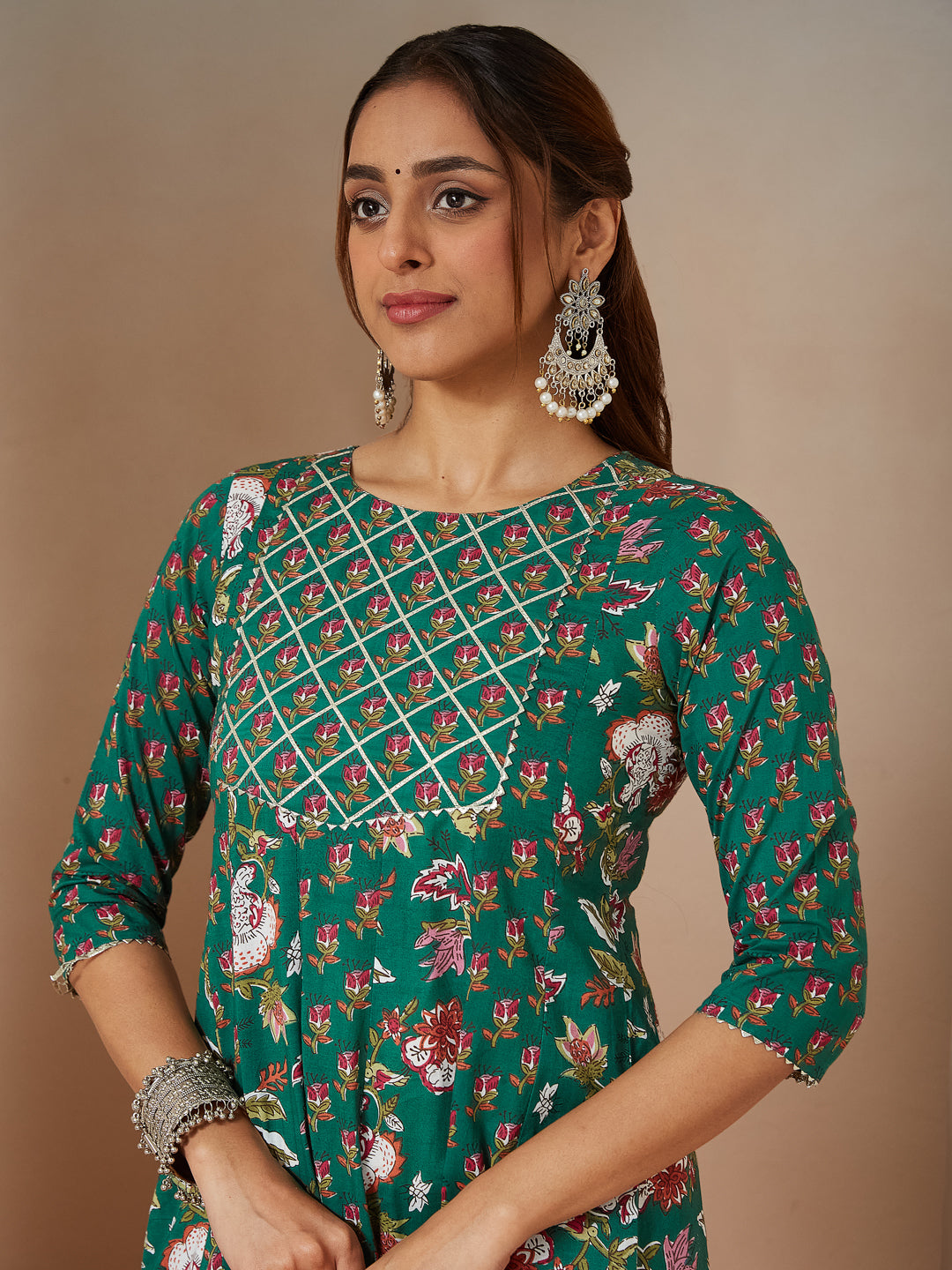 Janasya Bright Cotton Floral Anarkali Kurta Set