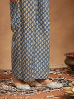 Thumbnail for Janasya Dark Cotton Floral Anarkali Kurta Set