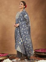 Thumbnail for Janasya Dark Cotton Floral Anarkali Kurta Set